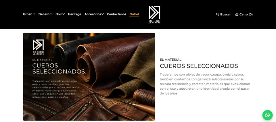 Tienda online de Decero Leathers en escritorio